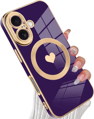 Vista 15 de tharlet Funda Magnética para iPhone 11 [Compatible con Magsafe] Lindo Corazón de Amor de Lujo Chapado Borde Dorado Parachoques con Lente de Cámara