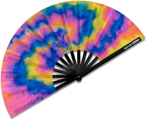 Vista 11 de Ravevibes Ventilador de mano plegable grande de 13 pulgadas, ventilador de bambú para festivales de bambú, ventiladores de Edm con brillo UV