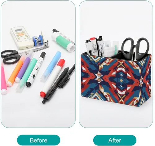Vista 3 de Desk Organizer Pencil Cups Aztec Red Blue, Convenient Storage for Your Writing Tools