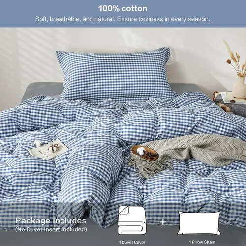 Vista 546 de SAPHREAS Juego de funda de edredón de algodón, tamaño King, a cuadros color gris oscuro y gris, geométrico, 3 piezas, 1 funda de edredón y 2 fundas