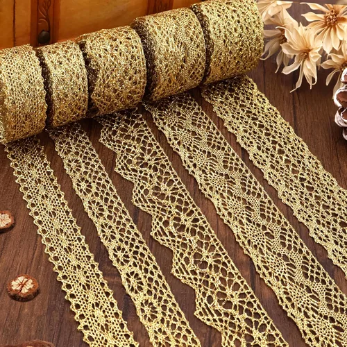 Vista 5 de Cinta de encaje vintage de 15 yardas para manualidades de costura, envoltura de regalos