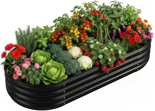 Vista 12 de Land Guard Cama de jardín elevada de metal de 6 pies, 2 macetas galvanizadas elevadas para verduras