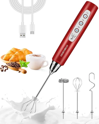 Vista 9 de ODIFORGO Espumador de leche de mano, batidor eléctrico recargable USB tipo C de 3 velocidades ajustables, varita espumadora de café con 3 batidores