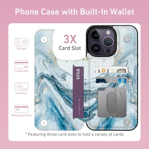 Vista 518 de LETO para iPhone 15 Pro Funda tipo cartera - Tapa tipo folio con patada - Diseños de moda - Tarjetero - Funda protectora para mujeres y niñas - 6.1