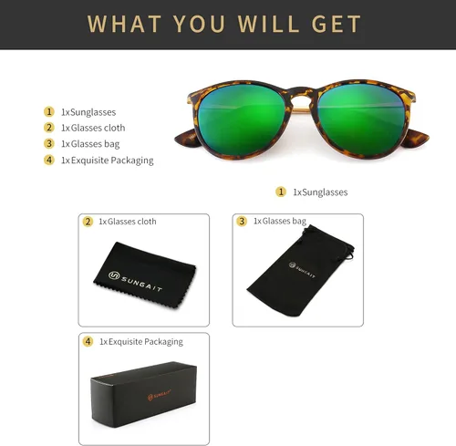 Vista 6 de SUNGAIT Gafas de sol redondas vintage para mujeres y hombres, estilo clásico retro