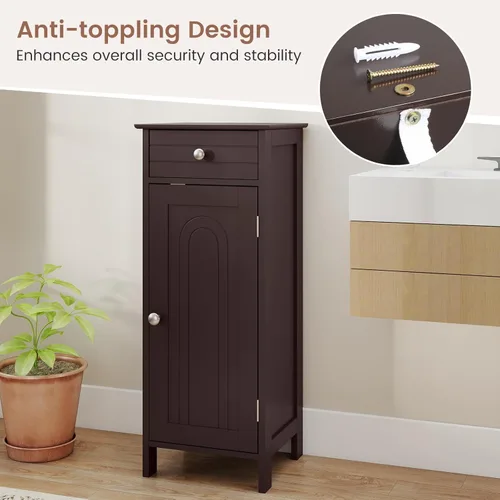 Vista 34 de GLACER Armario de almacenamiento de piso, gabinete de almacenamiento multifuncional para baño con 2 estantes ajustables, ideal para baño, sala