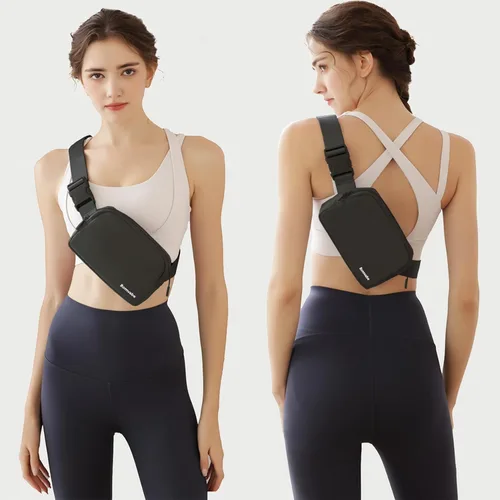 Vista 14 de Cangurera cruzada para mujer, mini bolsa para cinturón de 1 litro con correa ajustable de 32 a 51 pulgadas, bolsa de cintura pequeña para viajes