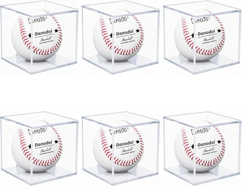 Vista 11 de Paquete de 12 vitrinas de béisbol con protección UV, acrílico transparente, soporte de béisbol cuadrado, protector de bola de recuerdos, caja