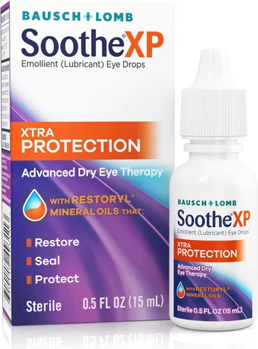 Gotas oculares Soothe XP para síntomas de ojos secos, gotas lubricantes de protección extra, restaura la humedad, alivia la irritación y protege