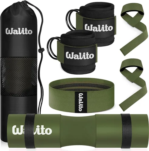 Vista 12 de WALITO 8Pcs Barbell Pad Set for Hip Thrust - Squat Pad,Gym Accessories for Women with Bar Bad,Bench Press, with Gym Ankle Straps,Resistance Bands