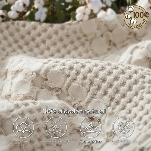 Vista 5 de PHF - Manta tejida de punto gofre 100% algodón, suave, ligera, transpirable, acogedora, de verano, para sofá y cama, tejida, estética, decoración 01