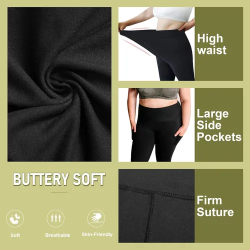 Vista 3 de HIGHDAYS 3 Pack Plus Size Capri Leggings with Pockets for Women- High Waist 3X-Large-4X Workout Yoga Pants