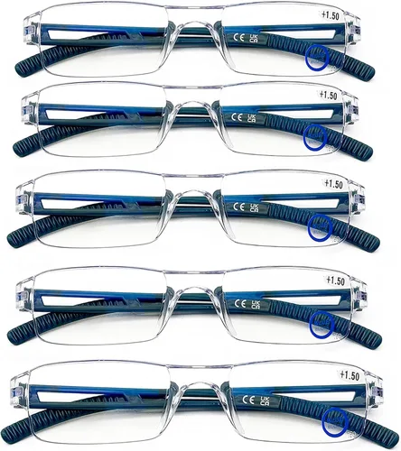 Vista 11 de AQWANO 5 Pack Rimless Reading Glasses Women Men Blue Light Block, Lightweight Clear Frames Computer Readers Anti Glare
