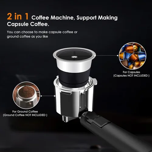 Vista 3 de COWSAR - Máquina de espresso de 20 bares, cafetera semiautomática con espumador de leche y varilla de vapor, tanque de agua extraíble de 45 oz