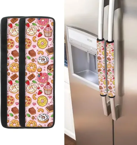 Vista 24 de Juego de 2 fundas para manija de puerta de refrigerador con estampado de copos de nieve de aguacate, protector de manija de puerta de cocina lavable