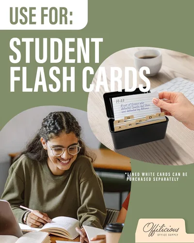 Vista 7 de OFFILICIOUS Caja de tarjetas de índice de 3 x 5 – Caja de recetas con divisores manila y calcomanías – Soporte de tarjeta de índice premium ideal