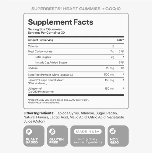 Vista 9 de Humann SuperBeets - Gomitas de corazón 3 en 1, 3 veces de absorción CoQ10, más extracto de remolacha y extracto de semilla de uva para una salud