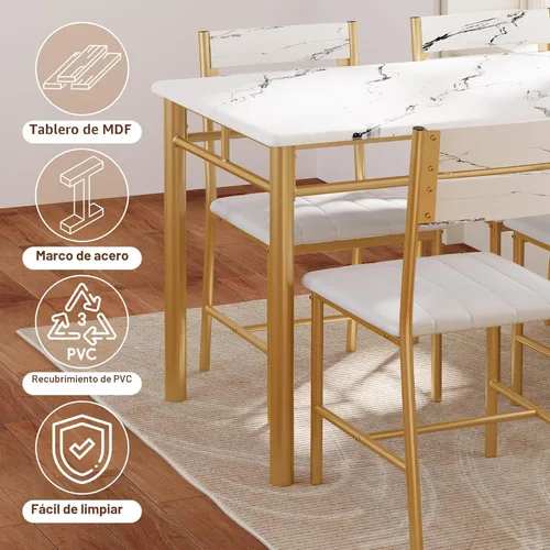 Vista 7 de Juego de mesa de comedor IRONCK para 4, mesa de cocina de madera con sillas tapizadas para cocina y comedor, juego de mesa compacto para espacios