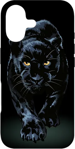Vista 32 de iPhone 16 Black Panther Walking Toward Shadow - Estuche de regalo para amantes de los gatos salvajes