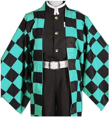 Vista 5 de piechui Tanjiro - Conjunto de kimono para cosplay uniforme de anime disfraz de Halloween para niños color verde