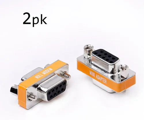 Vista 2 de DB9 - Adaptador de puerto serie de transferencia de datos delgada hembra a hembra para módem nulo, paquete de 2