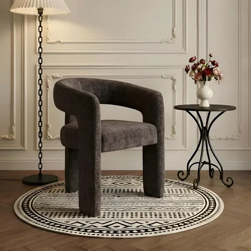 Vista 30 de Silla de Comedor Moderna Sherpa Tipo Barril Tapizada en Pelo Sintético para Comedor con Brazo Silla Auxiliar de Acento Cómoda para Cocina/Sala