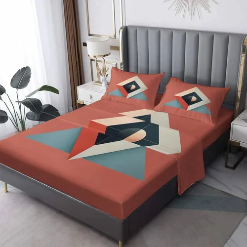 Vista 8 de Juego de sábanas geométricas tamaño individual, sábanas modernas de microfibra suave, bolsillo profundo, sábanas y fundas de almohada estampadas sin
