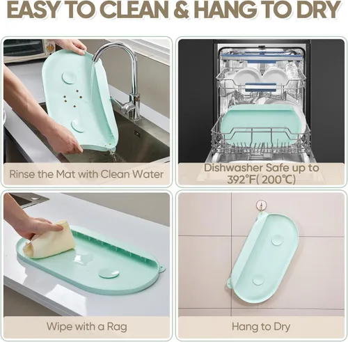 Vista 5 de Tapete de comida para perros y gatos, fácil de limpiar, apto para lavavajillas, de silicona, impermeable, con borde alto, tapete antideslizante