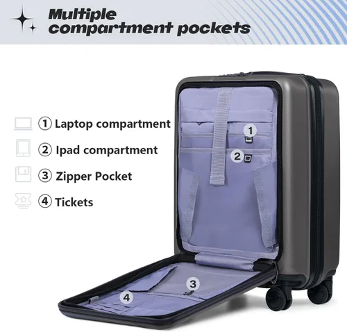 Vista 4 de AnyZip Maletas de equipaje con ruedas giratorias PC+ABS Hardshell TSA Lock, gris oscuro
