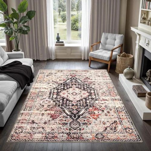 GLN Rugs - Alfombra lavable a máquina para sala de estar, dormitorio, cuarto de baño, cocina, impresión persa vintage decoración del hogar,