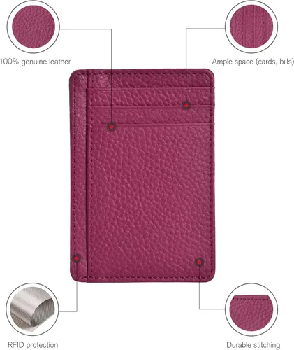 Vista 2 de Carteras de cuero para mujeres RFID bloqueo delgado pequeño diseñador titular de la tarjeta cartera