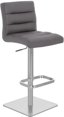 Vista 89 de Zuri Muebles Taburete de bar moderno de altura ajustable gris exuberante con base plana redonda cepillada