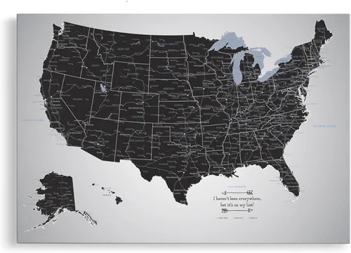 Vista 27 de Personalized Canvas Rolled Poster United States Map Wall Art – Large 24" x 36" Black Ice USA Map Poster – Push Pin Travel Decor for Home or Office