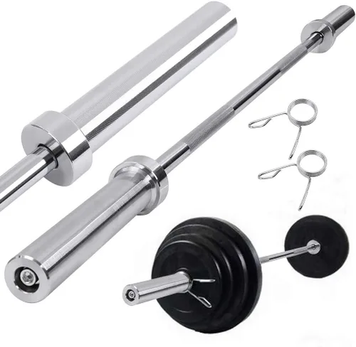 Vista 6 de KINGC Barra olímpica de 5 pies de 60 pulgadas con rosca cromada estándar sólida con agujero de 2 pulgadas y collares de anillo para gimnasio