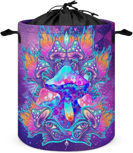 Colorful Psychedelic Mushroom Foldable Waterproof Laundry Basket Fantasy Purple Starry Sky Galaxy Magic Mushrooms for Blanket Toys Dirty Clothes in