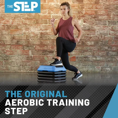 Vista 2 de The Step Plataforma aeróbica ajustable de paso alto con 4 elevadores, equipo de entrenamiento de gimnasio en casa, equipo de ejercicio de fitness