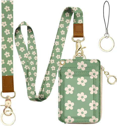 Vista 16 de bolimoss Cordón con cartera, funda de identificación con cremallera y cordón, soporte para credencial, cartera con cordón para mujer, cartera