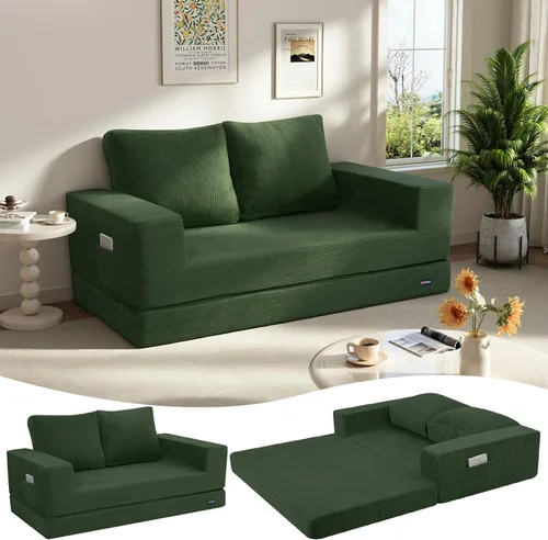 Vista 29 de COMAX Sofá cama futón, sofá cama plegable 4 en 1 con reposabrazos en forma de L, silla plegable convertible, colchón plegable para sala de estar