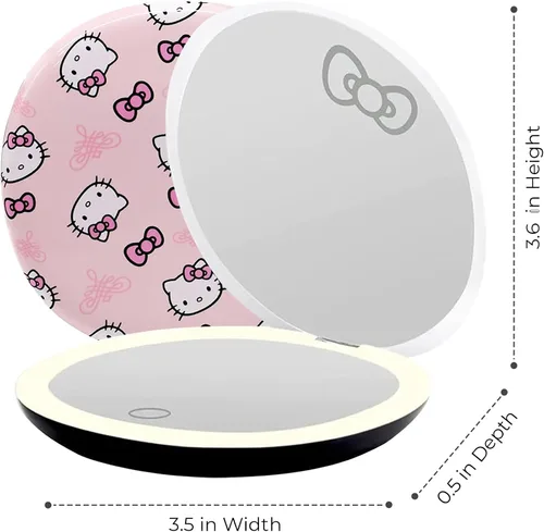 Vista 2 de Impressions Vanity Hello Kitty Supercute Signature - Espejo compacto con luz, espejo de maquillaje de viaje con aumento 3X e iluminación LED de luz