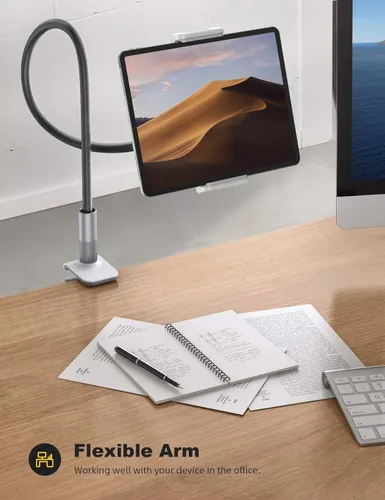 Vista 3 de Lamicall Soporte para tablet de cuello de cisne: soporte flexible para tableta con clip de brazo para cama, soporte de escritorio, compatible