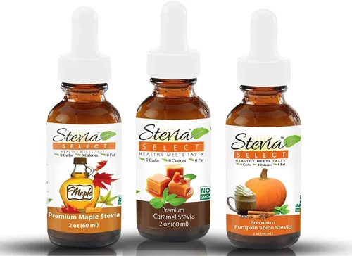 Stevia Select Stevia Drops Pumpkin Spice, Caramel, & Maple Keto Coffee Sabores Sin Azúcar Paquete Paquete (3) Sabor Stevia 2 Oz.