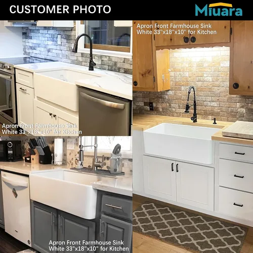 Vista 5 de Miuara Fregadero de cocina con delantal de arcilla refractaria de hueso