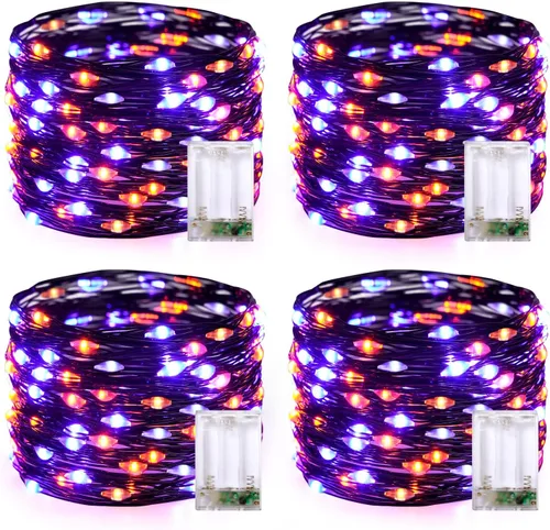 Vista 27 de JMEXSUSS Paquete de 4 unidades de 50 luces LED multicolor de hadas operadas por batería, cada una de 16 pies, luces de Navidad multicolor