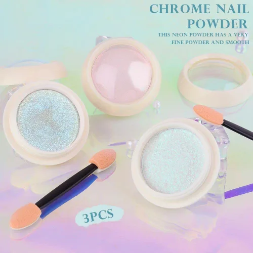 Vista 7 de evpct Kit de 3 polvos de uñas cromados para esmalte de uñas, azul, rosa, verde, perla, sirena, arco iris, holográfico, iridiscente, camaleón