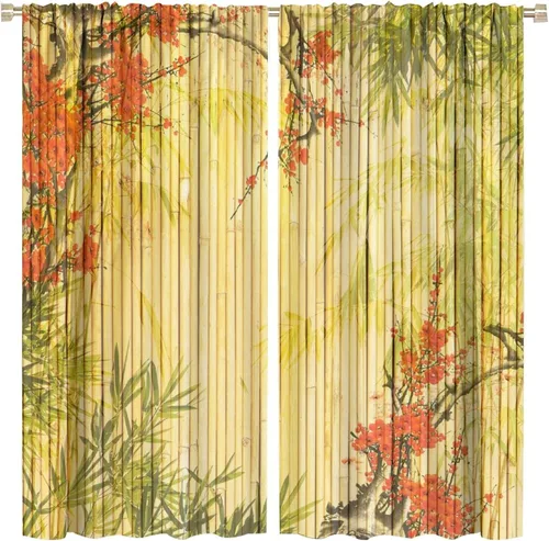 Vista 70 de Cortina con estampado de bambú, estilo japonés, tela para el hogar, sala de estar, dormitorio, cocina, baño, decoración opaca con bolsillo