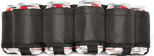 Vista 2 de Cinturón de cerveza Soporte aislado resistente para 6 cervezas frías Correa de cintura ajustable con hebilla Bolsillo oculto con cremallera, 6
