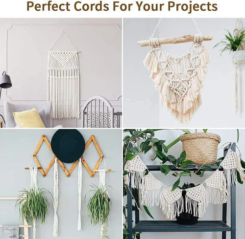 Vista 6 de Cuerda de macramé de 0.079 in x 220 yardas (656 pies), cuerda de algodón natural para colgar en la pared, ganchos de plantas, manualidades, Verde