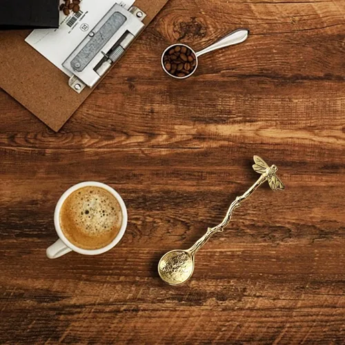 Vista 2 de Cuchara de libélula retro Cuchara de café Cucharadita de acero inoxidable Cuchara de azúcar creativa Cuchara de té, cuchara de agitador, cuchara