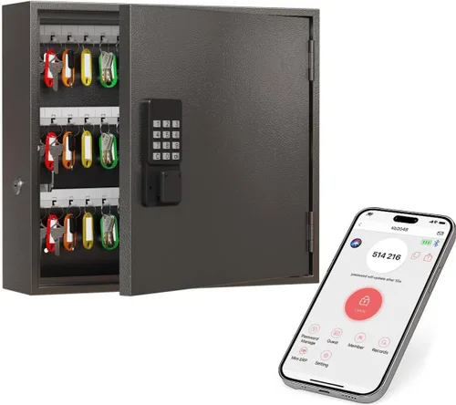 Caja de llaves inteligente WeHere, gabinete de llaves montado en la pared con 90 etiquetas de llave, control por aplicación Bluetooth, desbloqueo