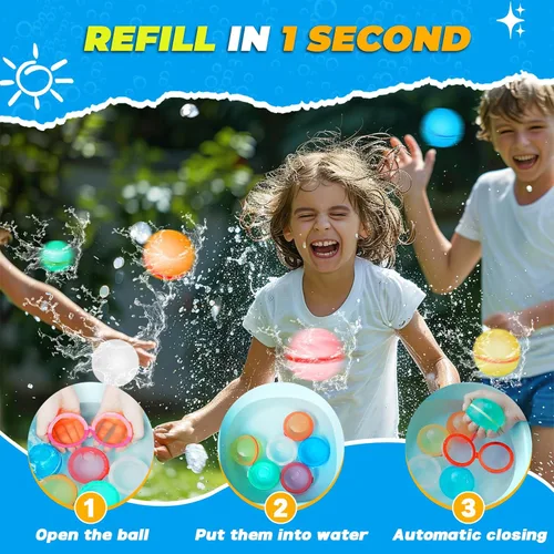 Vista 3 de 4 globos de agua magnéticos reutilizables, recargables de silicona para baño, piscina, playa, juguetes para niños, bolas de salpicaduras